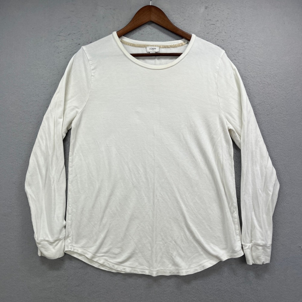 J Crew Long Sleeve Tee Womens Large White Crew Neck Pullover Basic Casual Soft